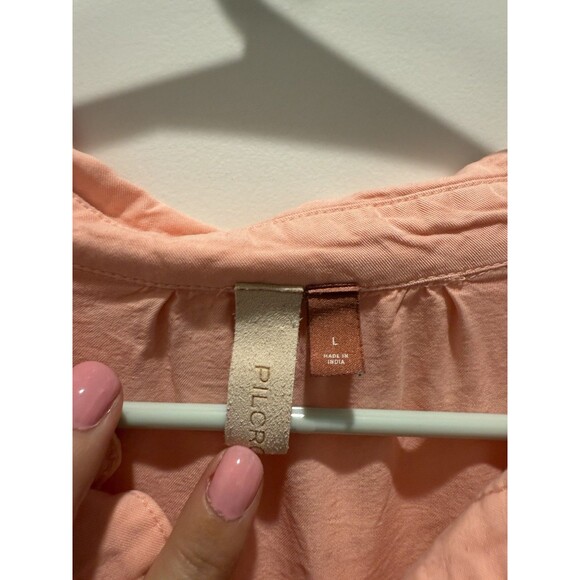Anthropologie Pilcro Suzanne Peach Coral Pink Button-Up Shirt Dress Size Large - Picture 4 of 7